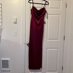 Dark magenta high slit formal dress